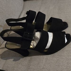 MIA Black Suede Strappy Block Heel Sandals